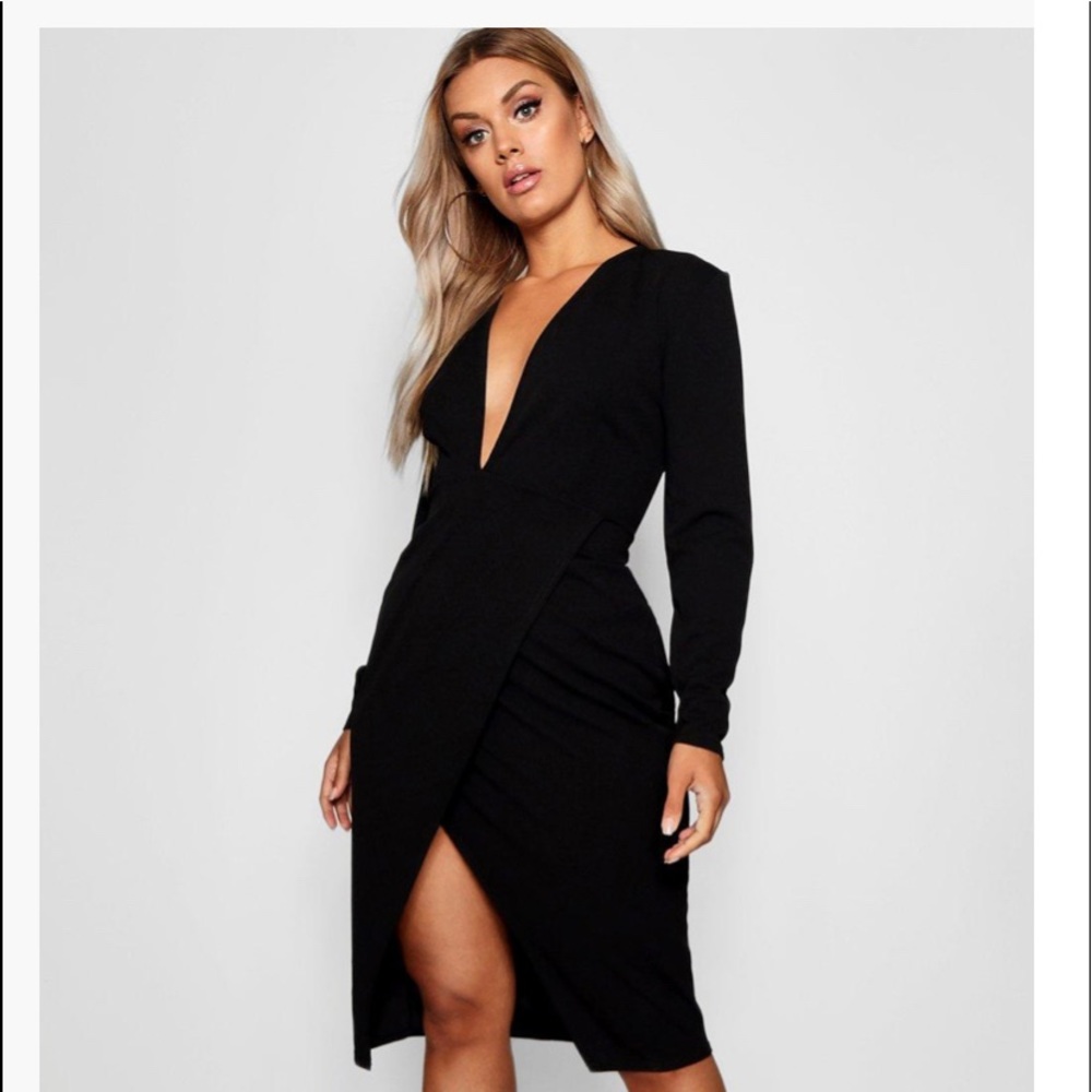Plus Plunge Wrap Midi Dress